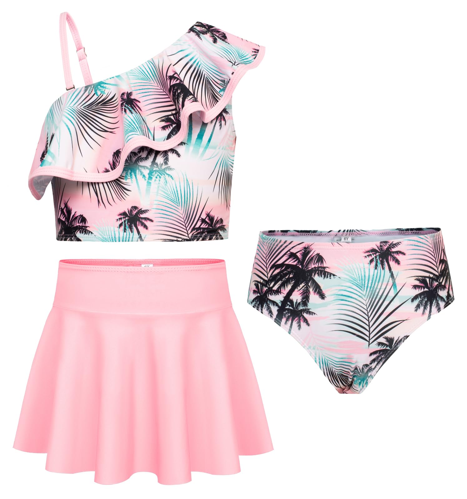 GRACE KARIN Conjunto de tankini de tres piezas para niña, correa de hombro ajustable, parte superior con carta de bikini y falda de natación