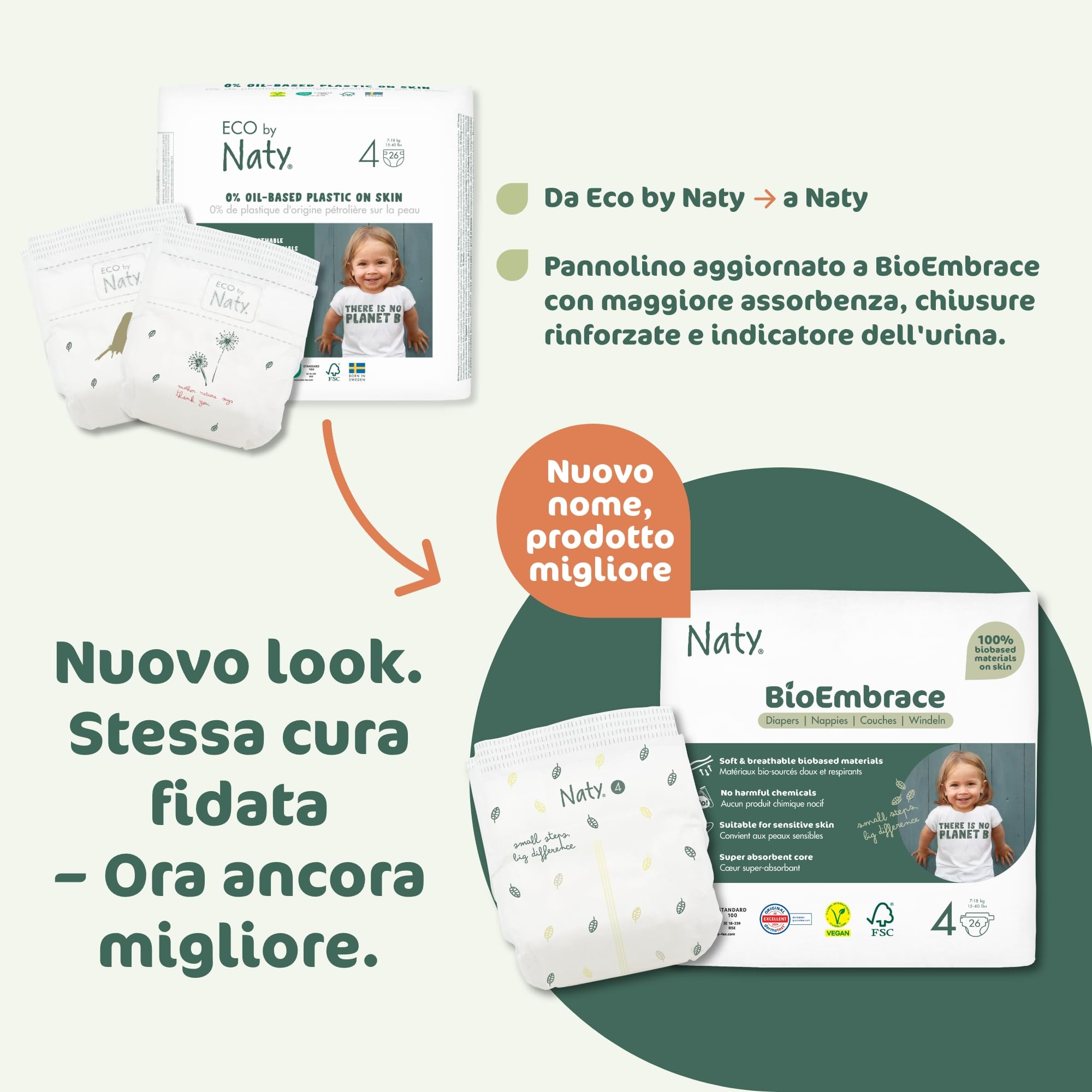 Naty BioEmbrace Pannolini per Bambini Taglia 4 (7–18 kg) | 100% a base vegetale sulla Pelle | Morbidezza vegetale, Dermatologicamente Testati, Super Assorbenti | 88 Pezzi