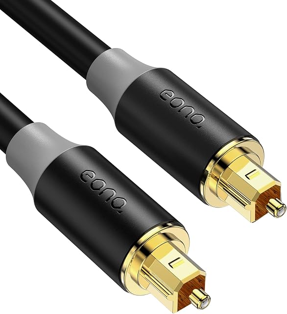 Amazon Brand - Eono 1,8M Audio Optical Digital Cable 24K Gold-Plated 5,9FT Fibre Optic Cable Toslink Digital Audio out Optical Cable for Soundbar to TV, Sony, Game Console, PS4