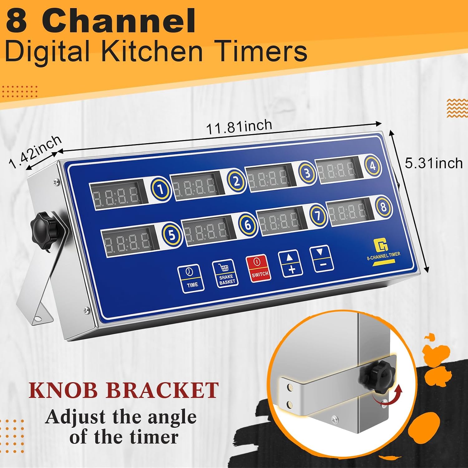 Relaxweex 1 Pack Commercial 8 Channel Digital Kitchen Timer, Multi-Countdown Timer with Loud Alarm & Large LCD Display, Wall Mount or Countertop for Restaurant, Fry Station, Baking & Lab Use