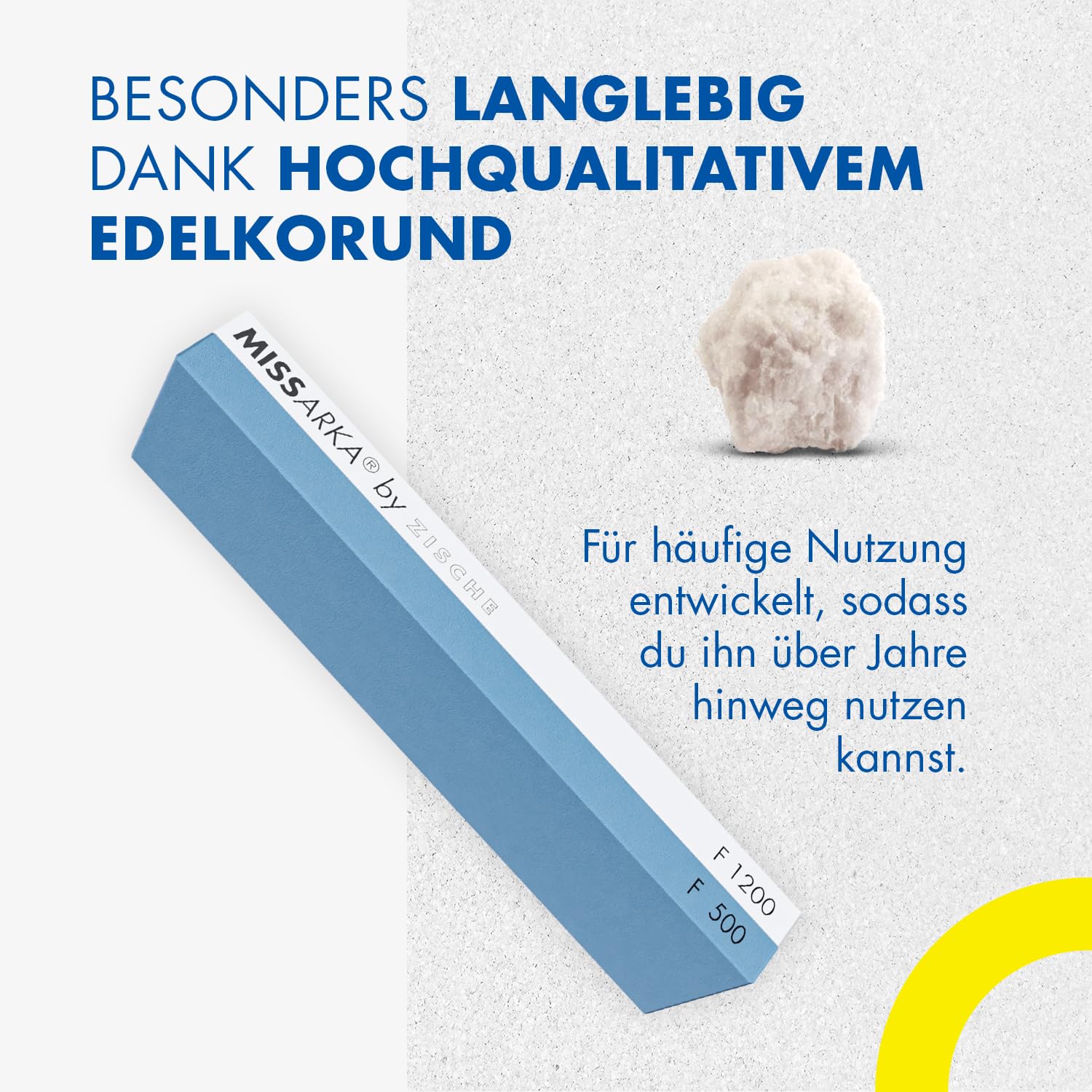 Zische Missarka Blue - Messerschärfer - Messerschleifer- Schleifstein aus Edel-Korund - 200x60x25 mm - 2 Körnungen FEPA 500/1200