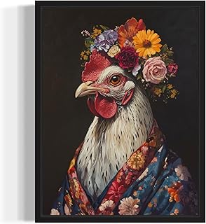 Chicken Flower Head Wall Art Print Poster, Kimono Bathroom Dressing Room Decor Posters Prints for Restroom Home Picture Painting Artwork Gallery 6 (Chicken, 8 x 10 inches, Unframed)
