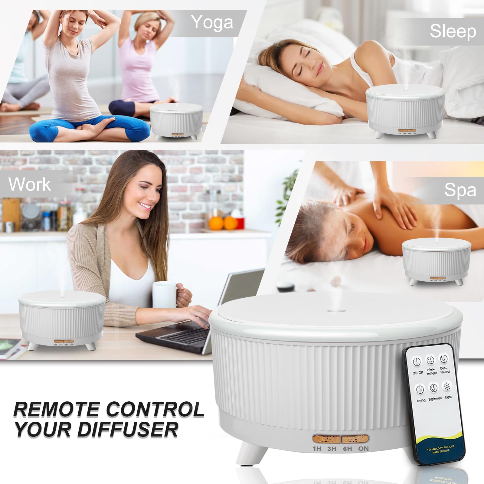 Diffusori per oli essenziali, 500 ml, diffusore per aromaterapia, umidificatore a nebbia fredda con telecomando, 7 luci colorate e 3 modalità nebbia, spegnimento automatico senza acqua, per donne