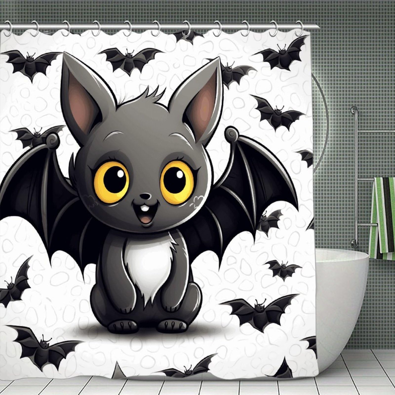 VstaDank Cute Bat Shower Curtain Waterproof Bathroom Curtain with Hooks Luxury Weighted Bath Curtains for Bathtubs Showers Room Dividers Decorative Shower Curtains 71x71 in