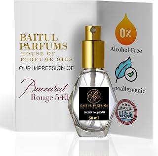 Comparable to B Rouge 540 Perfume Body Oil – 30ml Travel Size Diamond Glass Pump Sprayer, Long Lasting Fragrance, 98% True-to-Scent, Clean Scent, Main Accords - Amber, Floral, Saffron