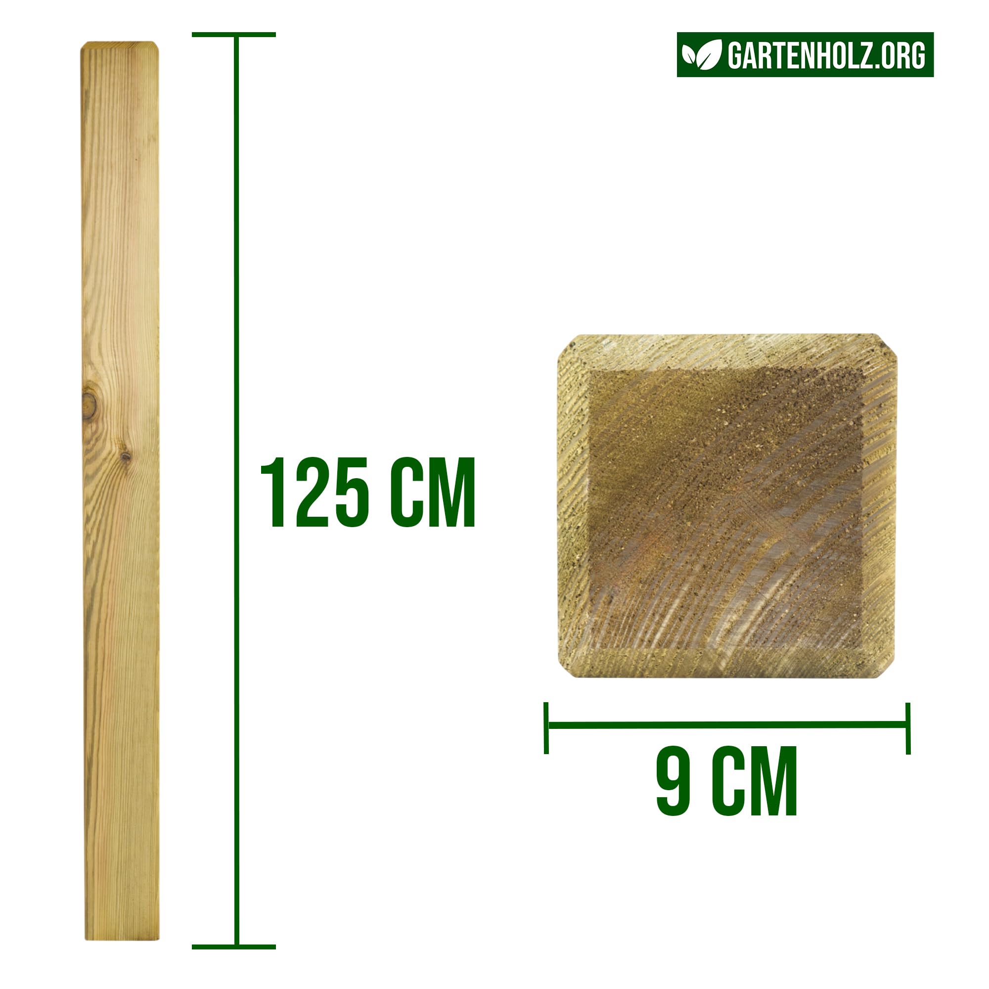 Juego de 4 postes cuadrados para valla KDI, verde opaco, 9 x 9 cm, longitudes 100 – 150 cm, madera de coníferas impregnada, resistente a la intemperie, duraderos, postes para vallas, proyectos de