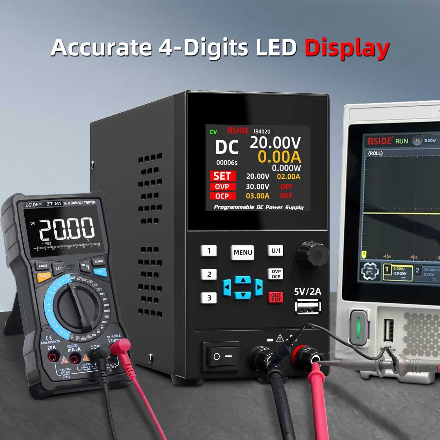 BSIDE Alimentation Laboratoire Programmable DC 40V 20A 300W Alimentation Stabilisée Réglable à Grande Plage et Double Réglage Affichage Couleur 4 Chiffres 6 Lignes Mini Alim de labo pour Électronique