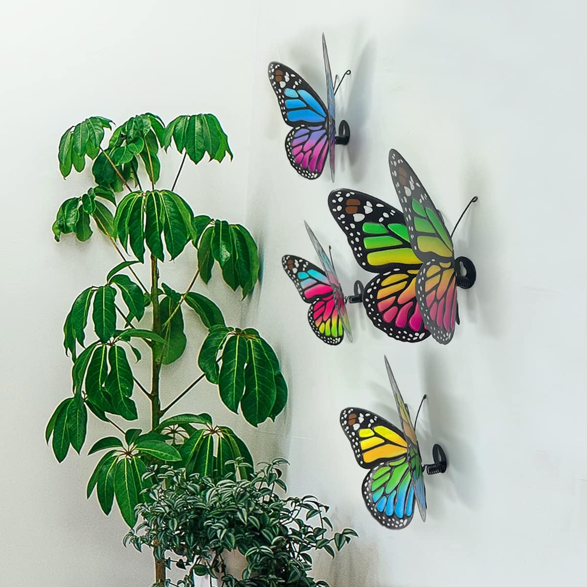 Metal Butterfly Wall Decor - 4 pcs Butterflies Wall Sculpture Hanging Decorations for Indoor Outdoor Fences Patio Yard Fence Garden Decorations
