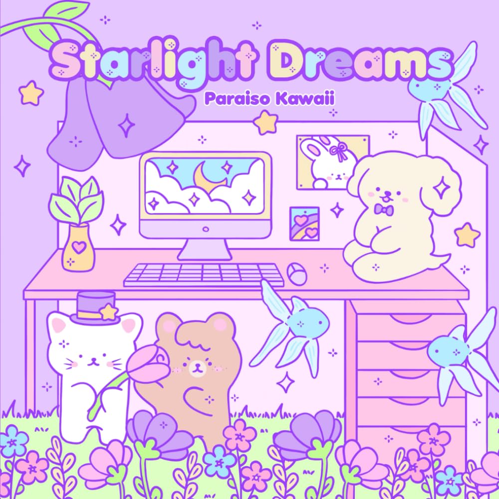 Starlight Dreams: Coloring Book for Teens and Adults with Cozy and Cute Animals for Relaxation.