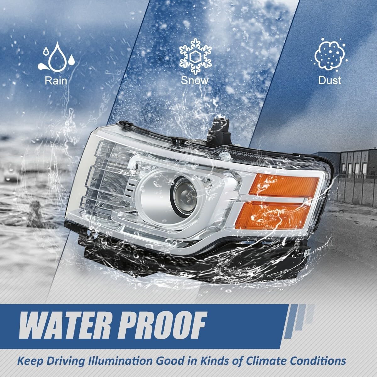 Auto Dynasty HID Projector Headlights Assembly Compatible with 2009-2012 Ford Flex, Driver Left Headlamp Replacement, Chrome Housing