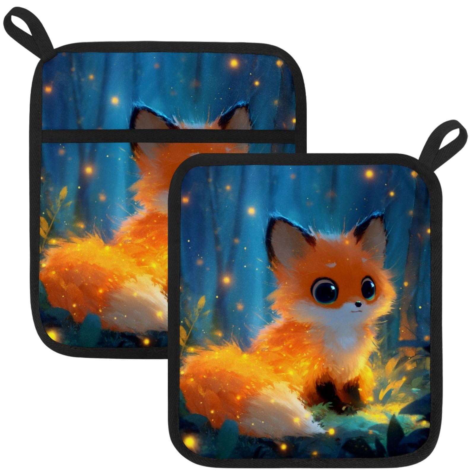 VAPOKF Foxes Heat Resistant Pot Holders, Thick Pot Holders Pad with Hanging Loop for Kitchen, Oven Cloth Pads for Kitchen Baking Microwave Oven