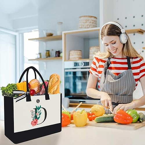 Miniatura 4 de Bolsa de lona personalizada con inicial, bolsa de regalo con monograma para bodas, cumpleaños, bolsa de playa para mujeres, mamá, damas de honor,