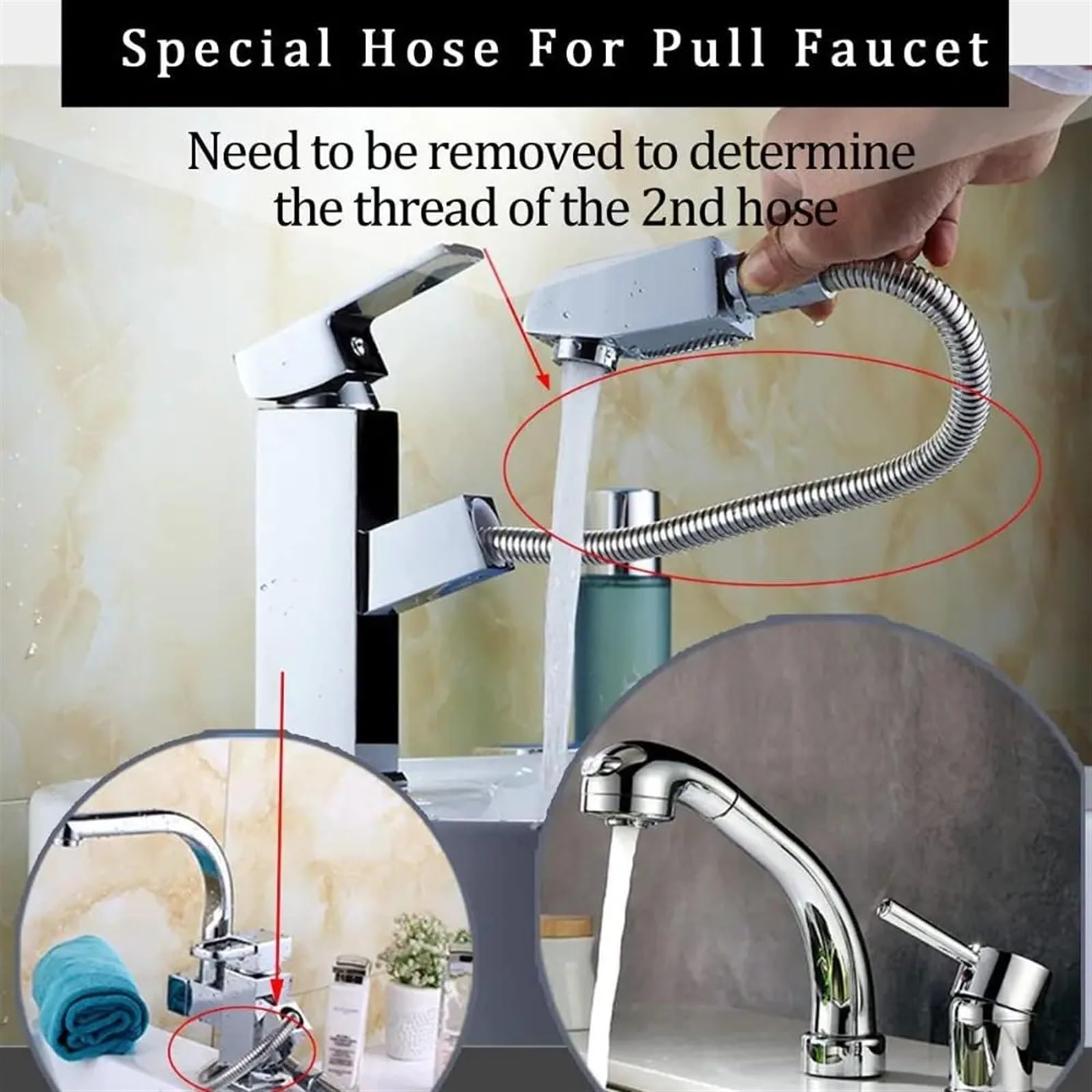 Tuyau de douche universel rétractable de 150 cm pour robinet de cuisine - Tuyau de rechange pour évier - Tuyau d'alimentation en eau flexible (1,5 mètre)