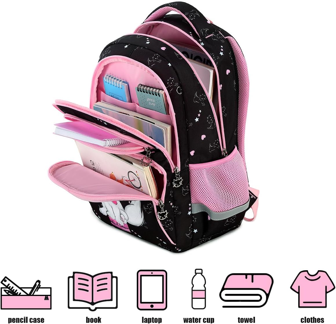 Cusangel Cute Cat Backpack for Girls Kawaii Backpack for Preschool Elementary Kindergarten,Large Capacity,16 Inch - Image 6
