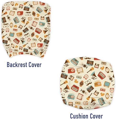 Miniatura 3 de Ambesonne Funda para silla de oficina vintage, diseño retro, reloj despertador, máquina de escribir, gramófono, radio, cassette, funda protectora de