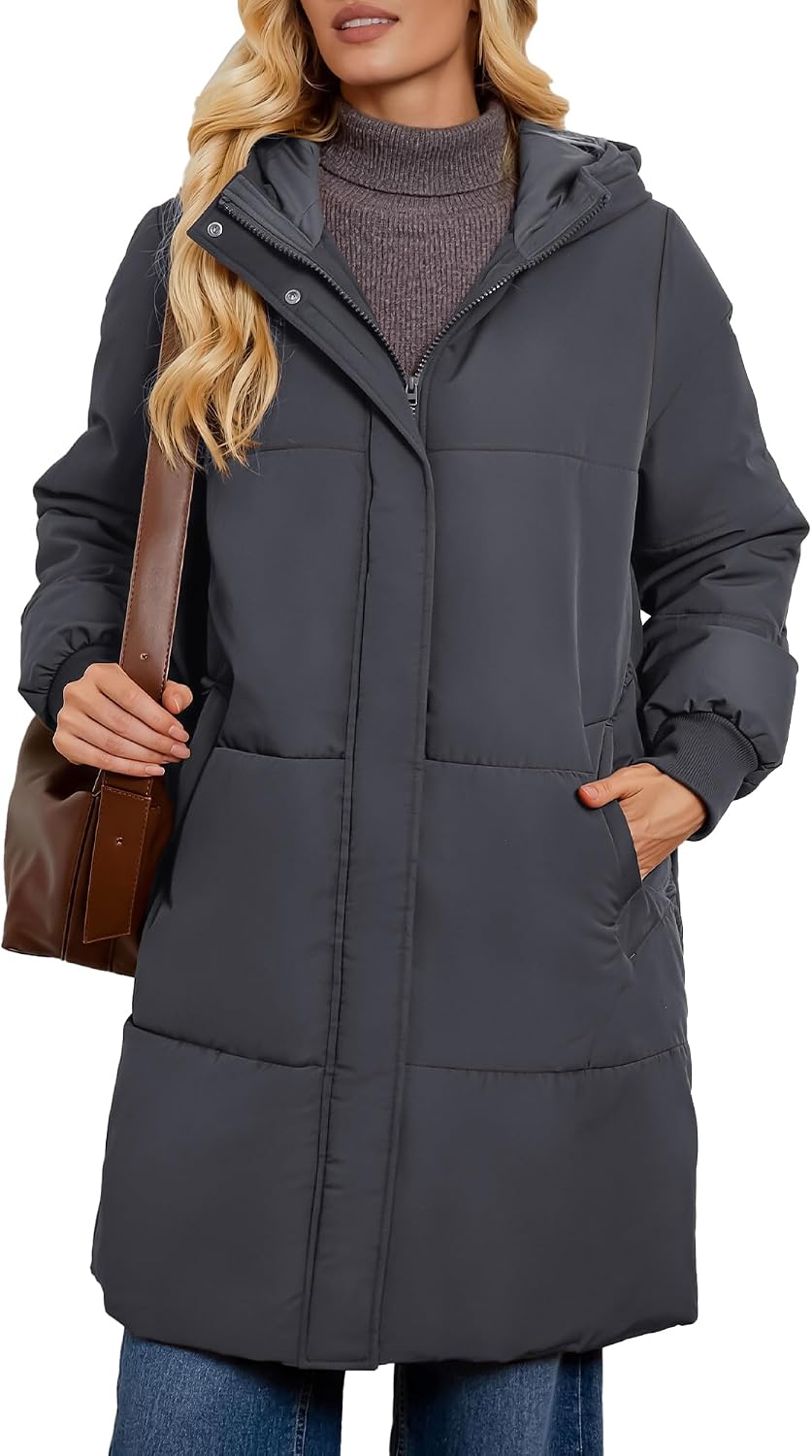 Women's Hooded Long Puffer Coat, Waterproof Down Alternative Winter Coat