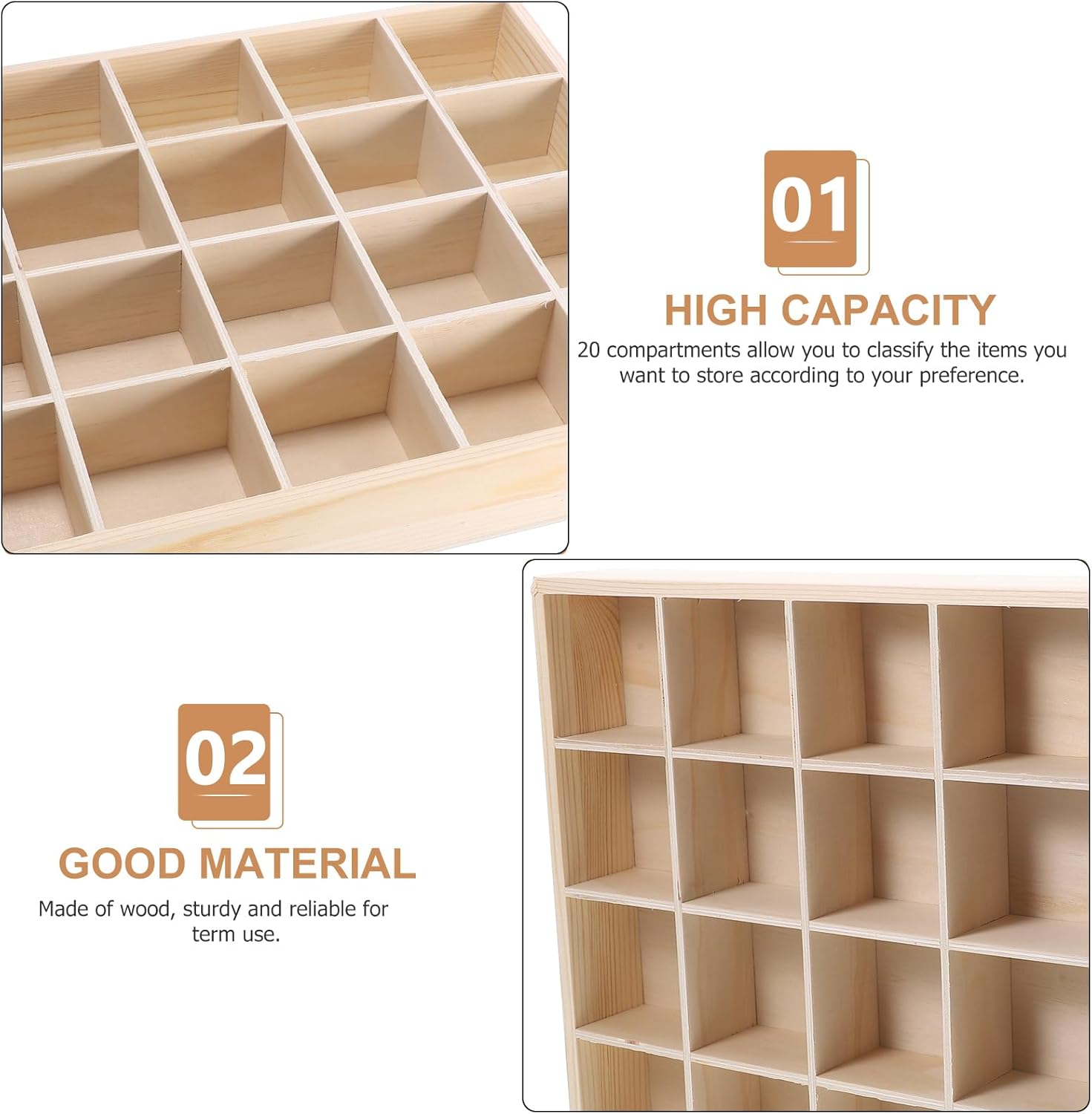 ULTNICE Underwear Storage Case 20 Compartments Socks Organizer Drawer Divider for Closet and Dresser Stackable Wooden Storage Box for Panties and Small Clothing