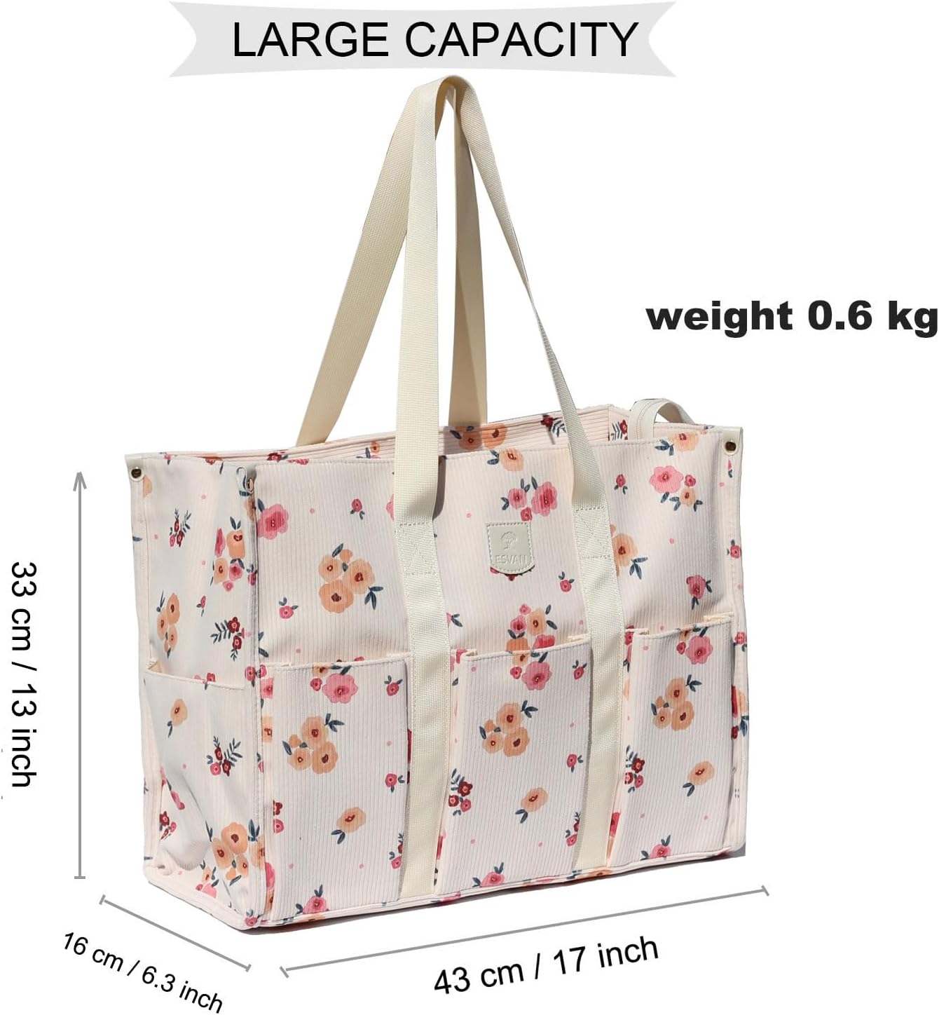 ESVAN Utility Tote Bag with Zip Top Waterproof Teacher Tote Bag for Teacher Work Women Beach - Image 4