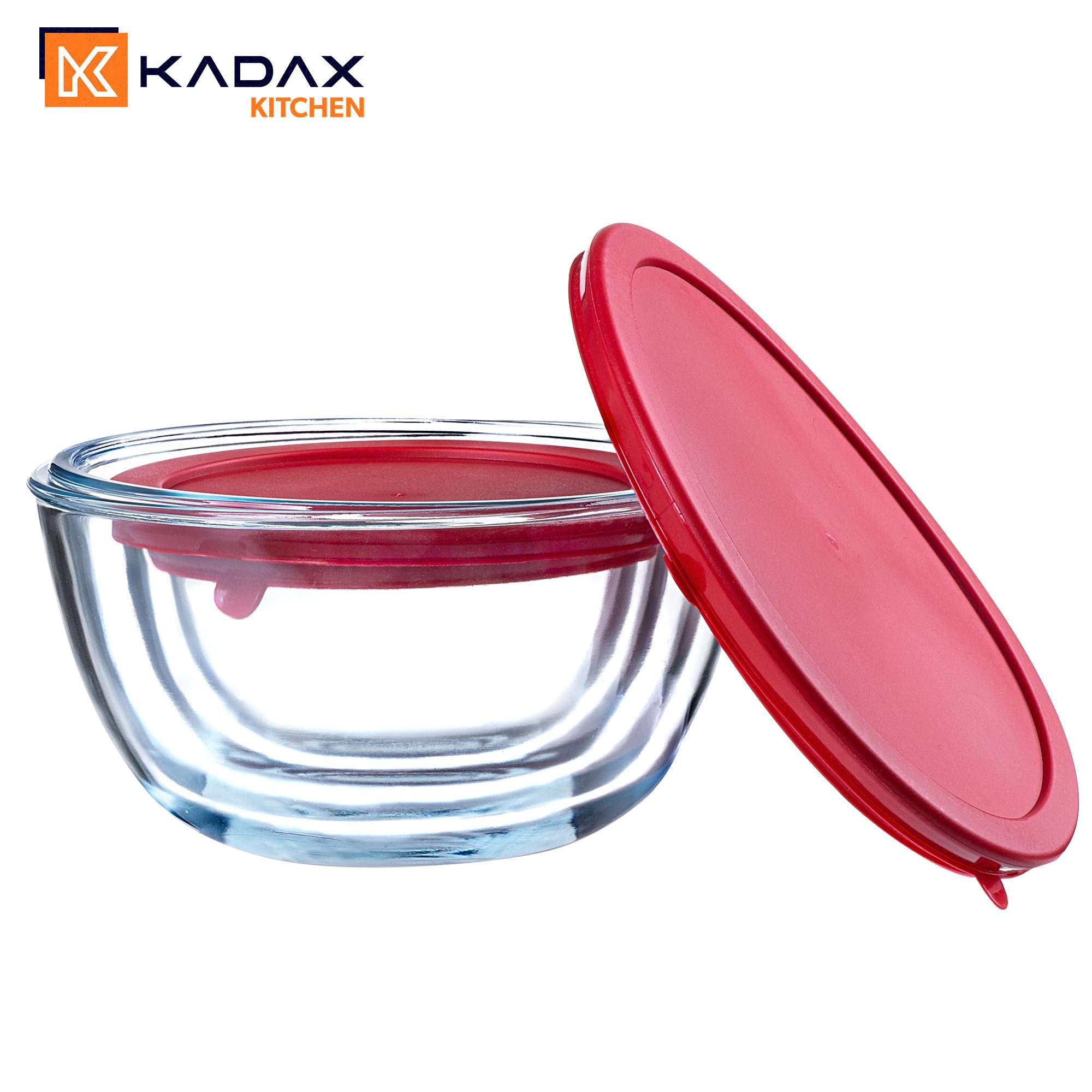 KADAX Juego de 4 cuencos de cristal con tapa, para mezclar, para hornear, alimentos, cocinar, preparar, recipientes redondos para alimentos, 0,5 – 2 L, recipiente de cristal, apto para lavavajillas