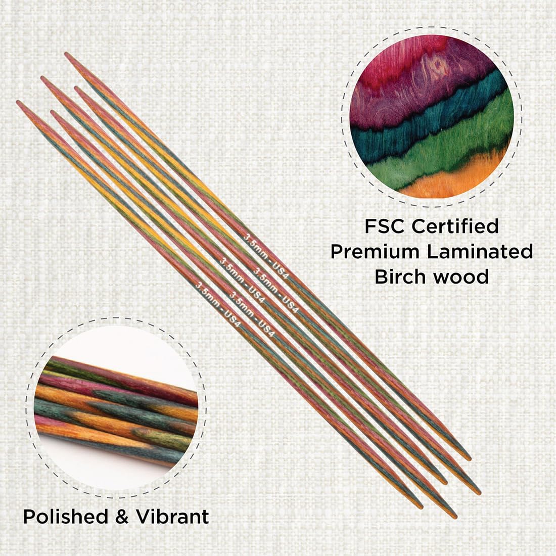 KnitPro 20 cm x 3.5 mm Symfonie Double Pointed Needles, Multi-Color