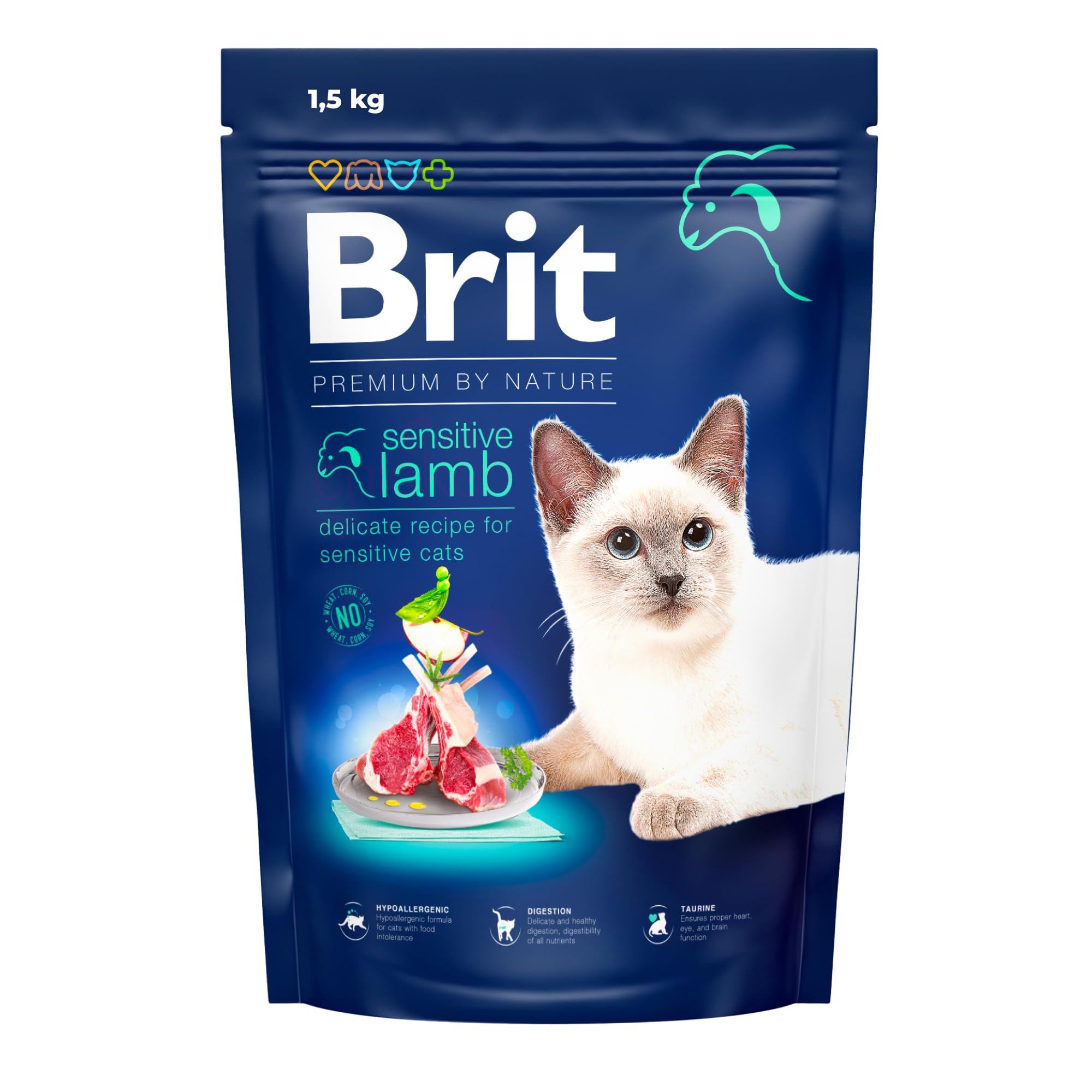 Brit Premium by Nature - Comida Seca para Gatos sensibles, hipoalergénica, Sabor Cordero, 1,5 kg