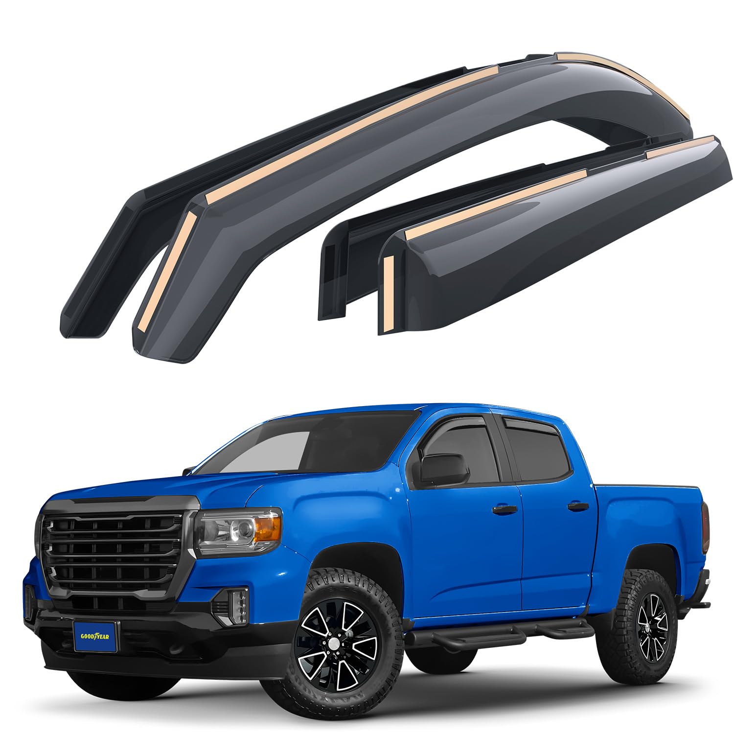 Goodyear Shatterproof in-Channel Window Deflectors for GMC Canyon 2015-2022 Crew Cab, Rain Guards, Window Visors for Cars, Vent Deflector, Car