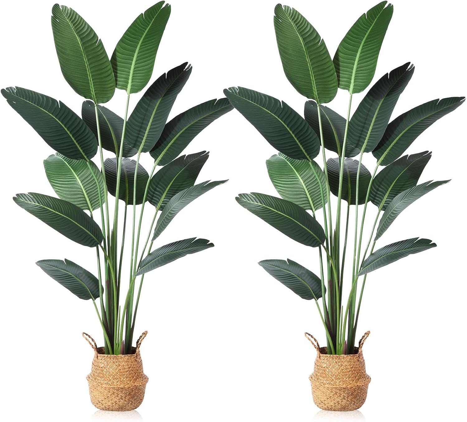 Artificial Bird of Paradise Plants 6 Ft Fake Tropical Tree with Woven Basket, Faux Banana Leaf Plant for Home Indoor Outdoor Office Modern Decor Green 2 Set