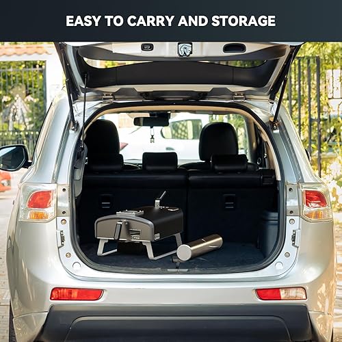 Miniatura 7 de Q Pizza Horno de pizza de leña con piedra giratoria, horno portátil de leña/carbón para pizza con chimenea y puerta, estufa de pizza al aire libre