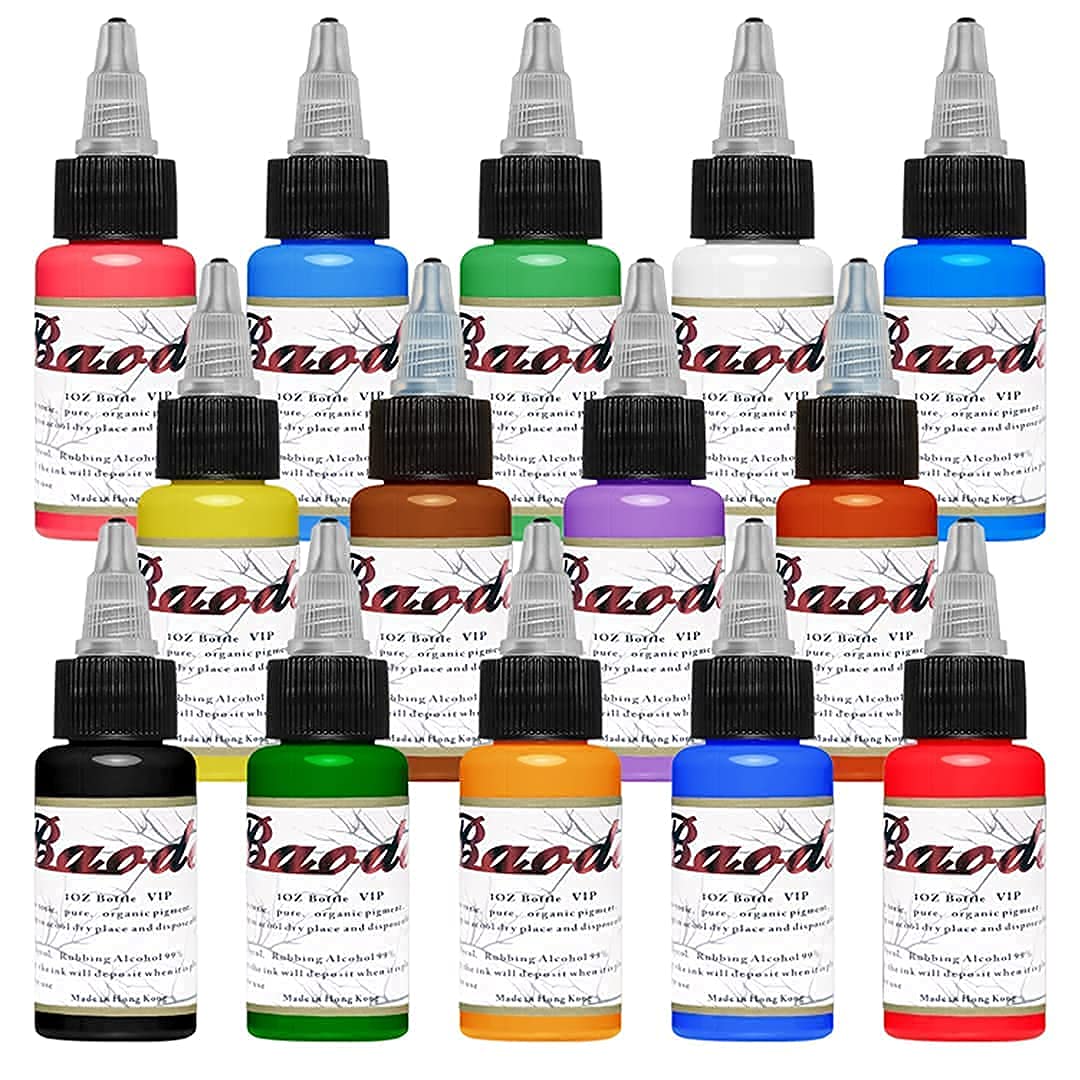 BAODELI14Pcs Tattoo Ink Set - BAODELI 1oz 30ml Tattoo Inks Pigment Kit for 3D Makeup Beauty Skin Body Art