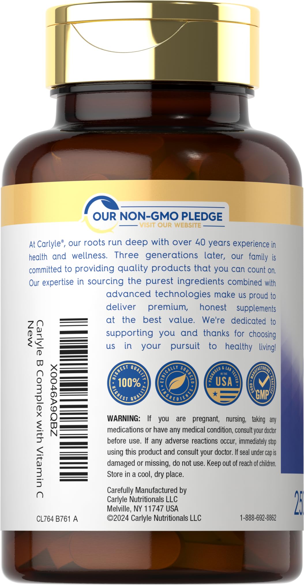 Carlyle B-Complex with Vitamin C & Folic Acid | 250 Caplets — Amazon image 3