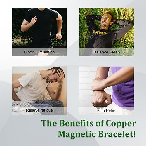 Miniatura 5 de Pulseras de cobre para hombres 99.99% cobre puro 7.3 pulgadas 3500 Gauss magnético ajustable Navidad regalo del día del padre