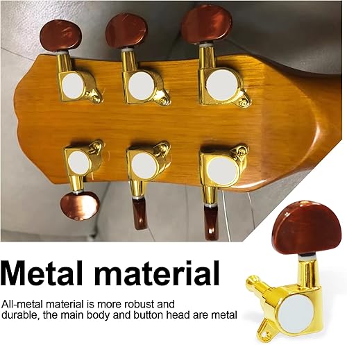 Miniatura 2 de SAPHUE 6 clavijas de afinador de guitarra 3L3R, botones ovalados grandes sellados, clavija de afinación para guitarra eléctrica acústica (dorado)