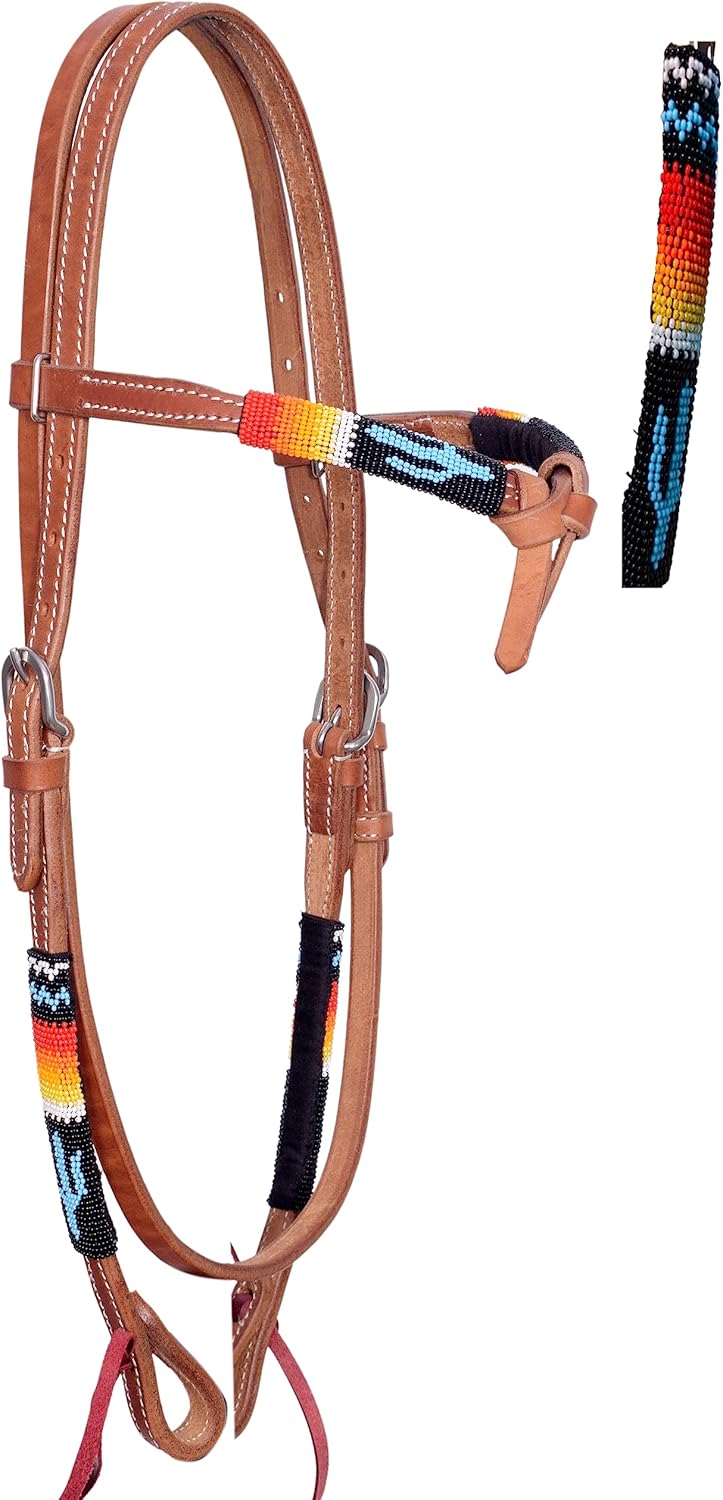 LeatherEra" Handmade Western Beaded Leather Horse Headstall