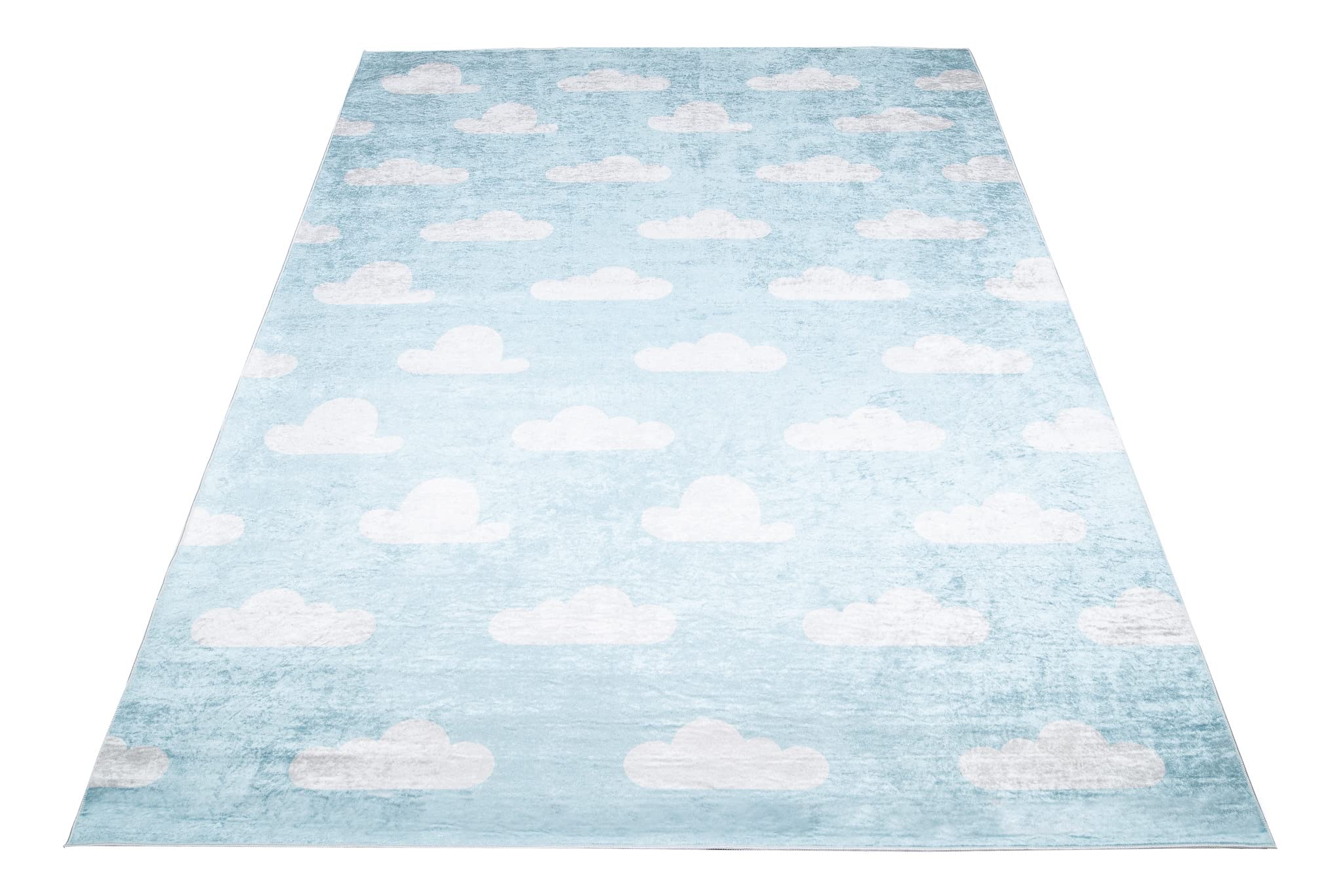 TAPISO Emma Tappeto Gioco Bambini Sala Giochi Cameretta Stanza Bambini Stampato Blu Pallido Bianco Nuvole Multicolor Antiscivolo Lavabile in Lavatrice 120 x 170 cm