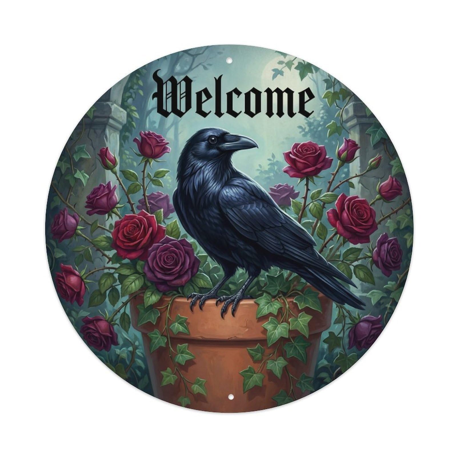 Welcome Raven Gothic Garden Metal Tin Sign