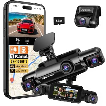 HUPEJOS 4 Channel Dash Cam Car Front Rear 4K 360 Degree Camera Car V60