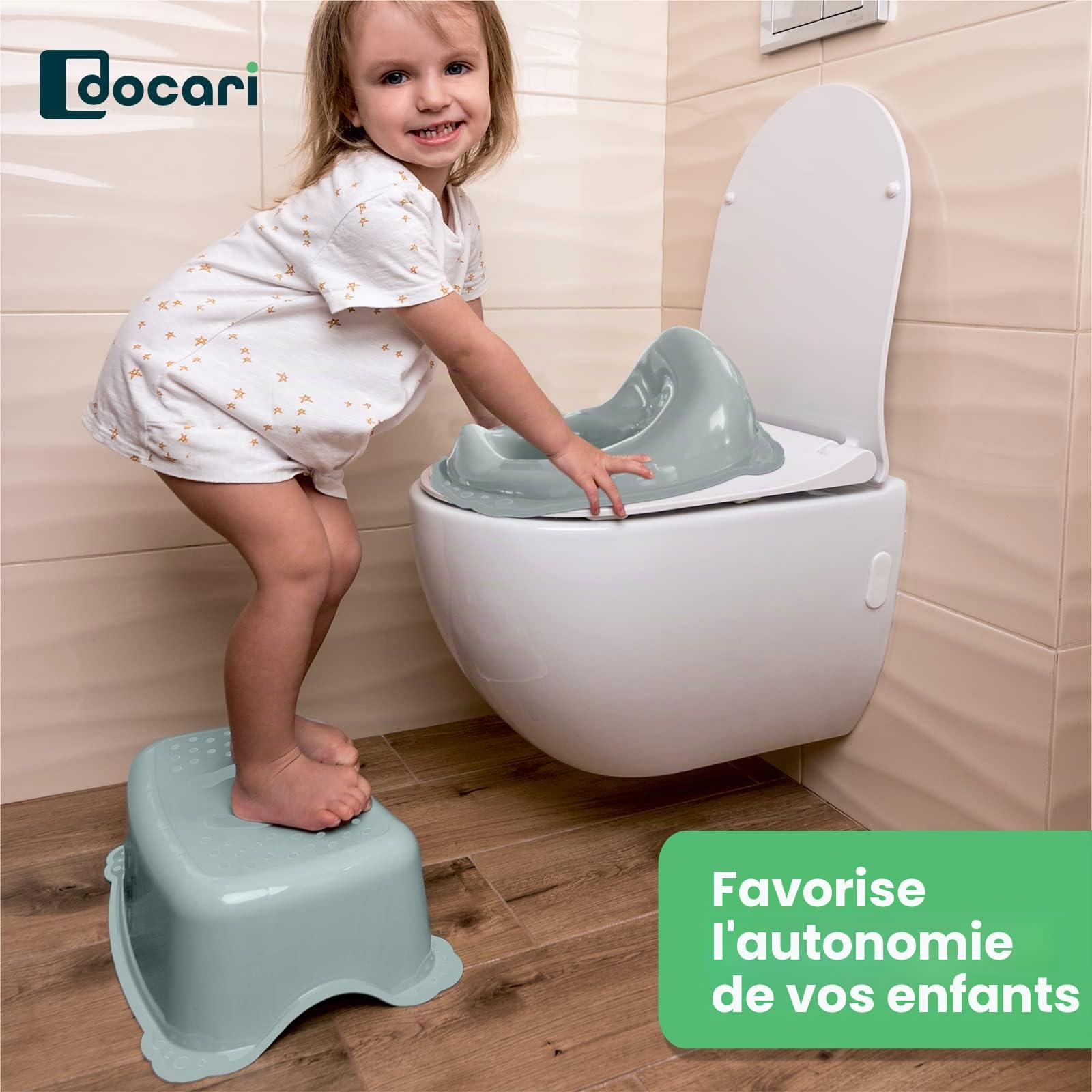 Set de toilettes pour enfants 3en1 fille vert à partir de 1 an - composé de pot + tabouret + rehausse WC