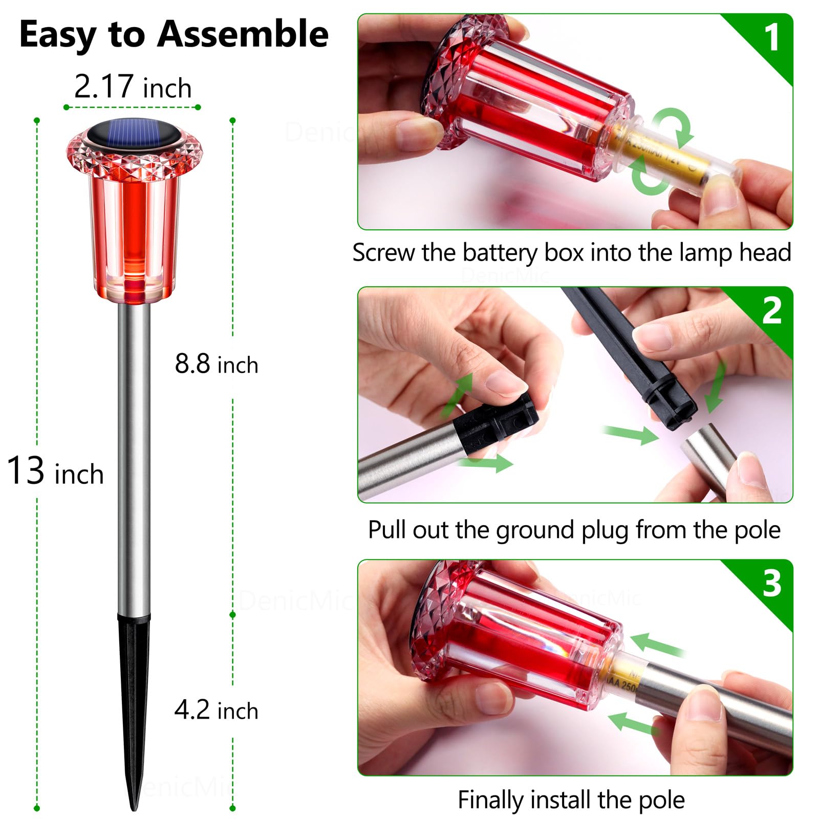 DenicMic Solar Lights Outdoor 10 Pack Waterproof Red White LED Stainless Steel Stake Outside Lights for Yard Pathway Garden Driveway Walkway Landscape Path Lighting Valentines Day Decorations view 3