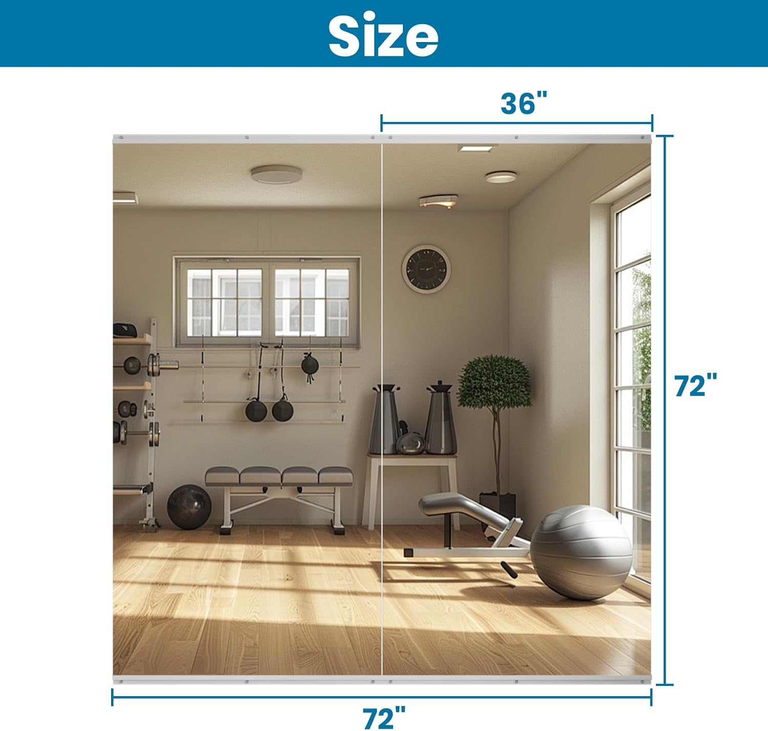LOVMOR Home Gym Mirror 72"x36" 2 Pack, Wall Mounted Frameless Home Decor Mirror, Full Length for Yoga Dancing Room Living Room Bathroom