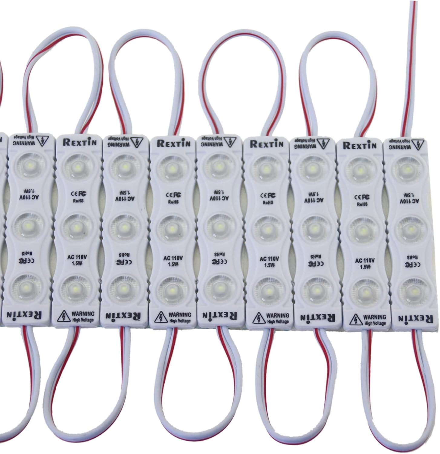 REXTiN Super Bright 100pcs 110V 2835 3 LED Module Storefront Lights White 1.5W Waterproof Decorative Light for Letter Sign Advertising Signs with Tape Adhesive Backside (White)