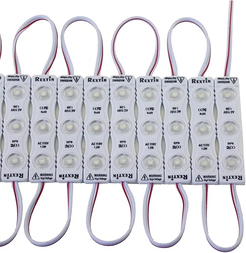 Miniatura 3 de REXTiN Super Bright 100 unids 110V 2835 3 LED Module Storefront Lights Blanco 1.5W Luz decorativa impermeable para letreros de letras publicitarias