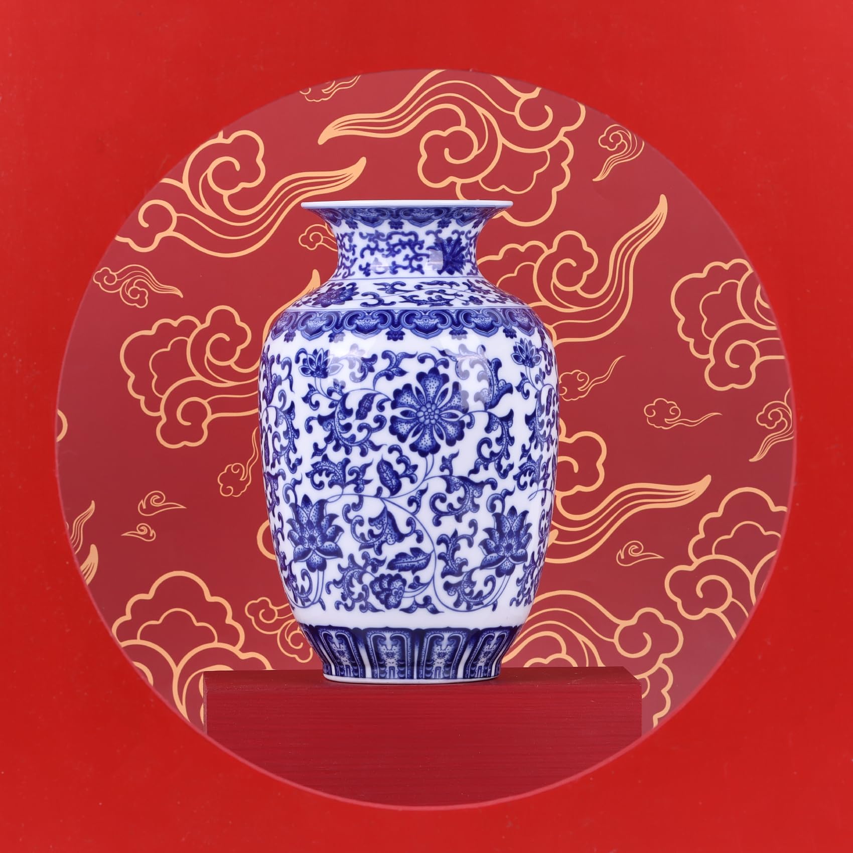 Jarrones tradicionales de porcelana azul y blanca de cuerpo delgado, cerámica chinoiserie pintado a mano con diseño floral, ligeros para decoración del hogar