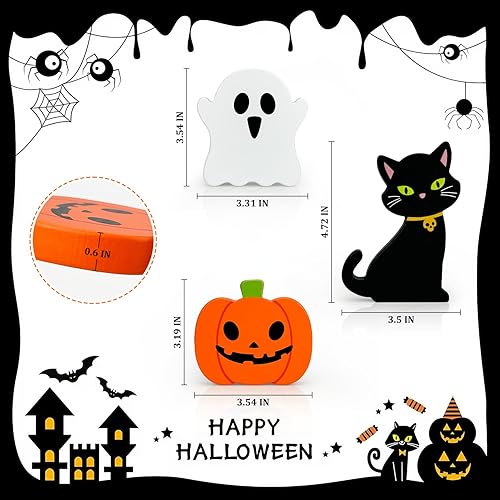 Miniatura 2 de Decoraciones de Halloween para el hogar en interiores, 3 piezas, bonita calabaza de madera, fantasma, gato negro, decoración para bandeja escalonada