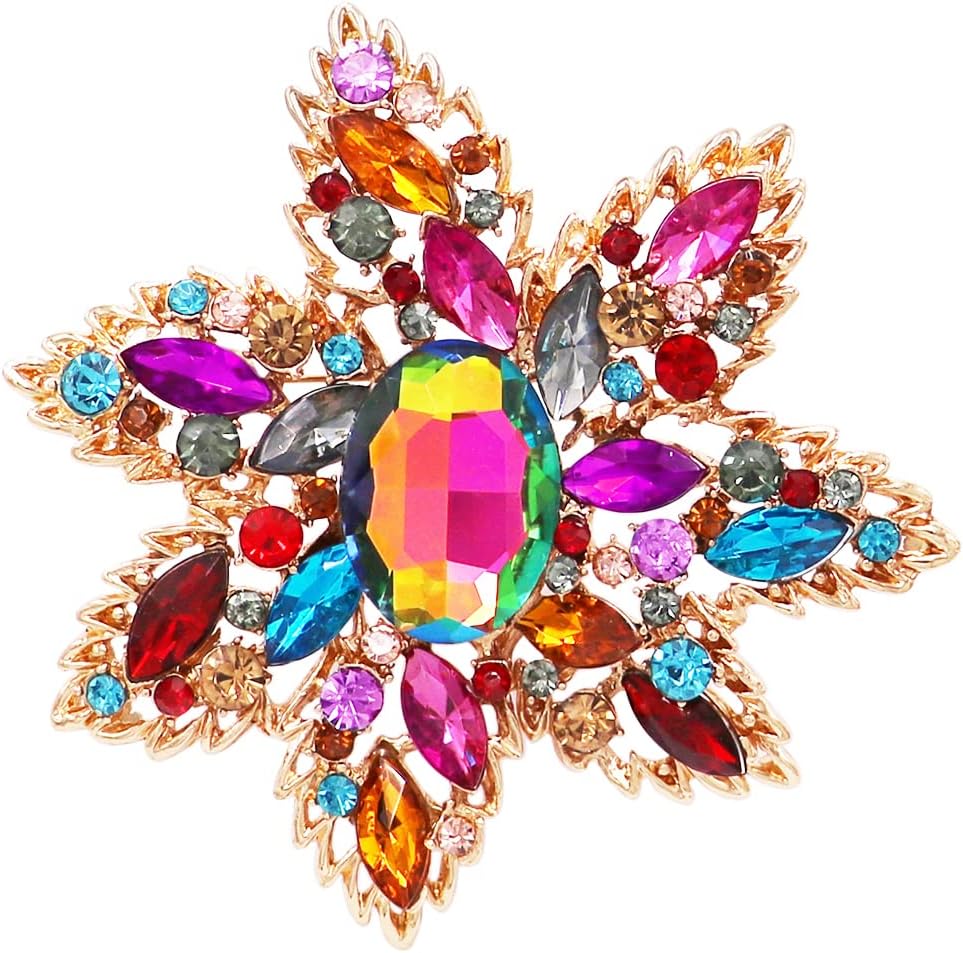 Rosemarie & Jubalee Women's Stunning Vintage Vibes Multicolored Crystal Starburst Flower Statement Brooch Pin, 4"
