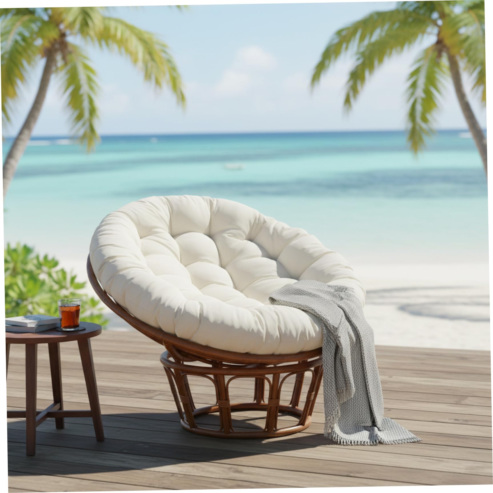 Coussin Papasan Coussin Papasan d'extérieur en Peluche résistant à l'eau avec Rembourrage en Coton PP épais pour chaises suspendues, balançoires et bascules (Beige 20 Pouces)