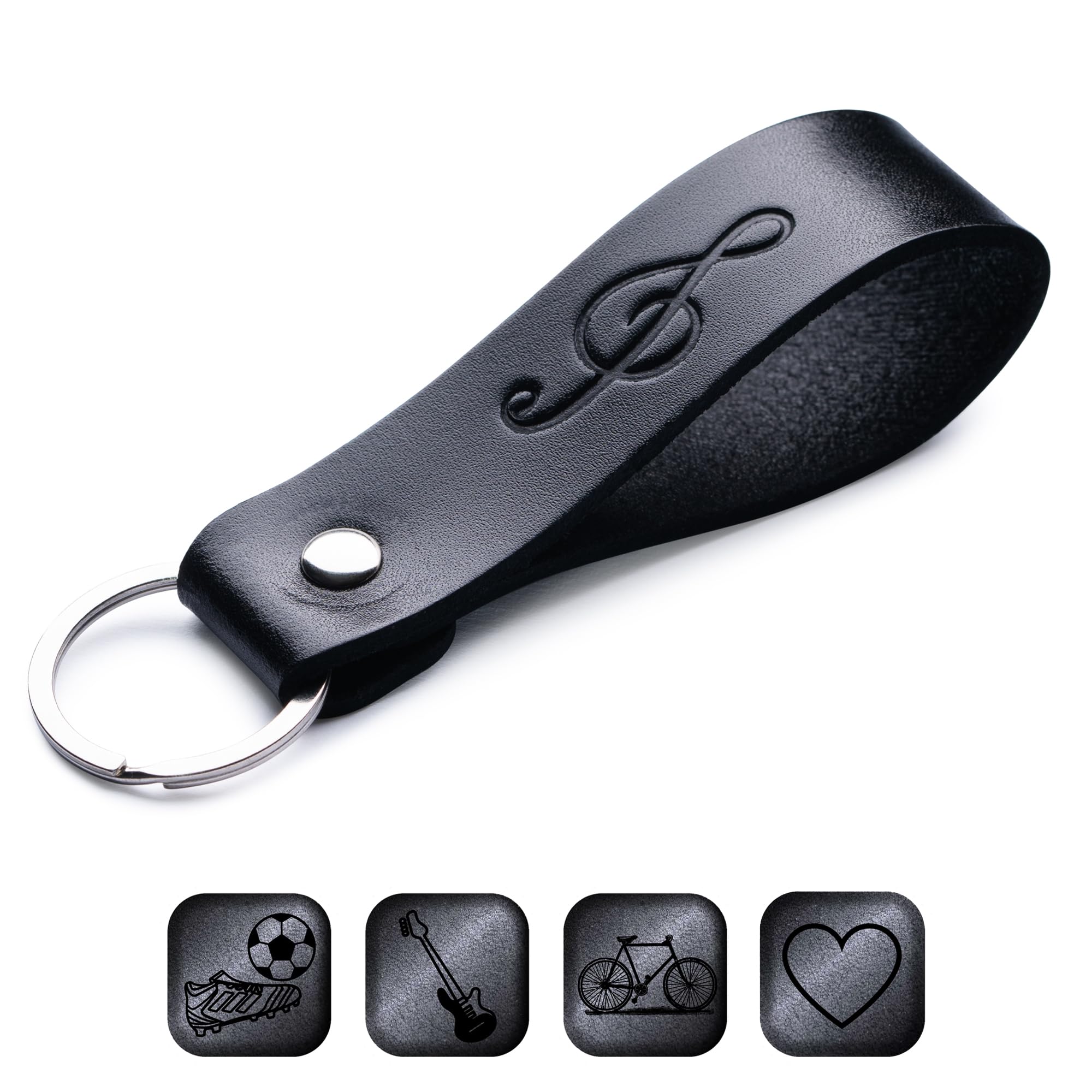 MAGOR Leather Keyring – Sustainable Gift with Hot Embossed Message for Your Loved One, Perfect for Men & Women, Handmade Full-Grain Leather (Treble Clef)