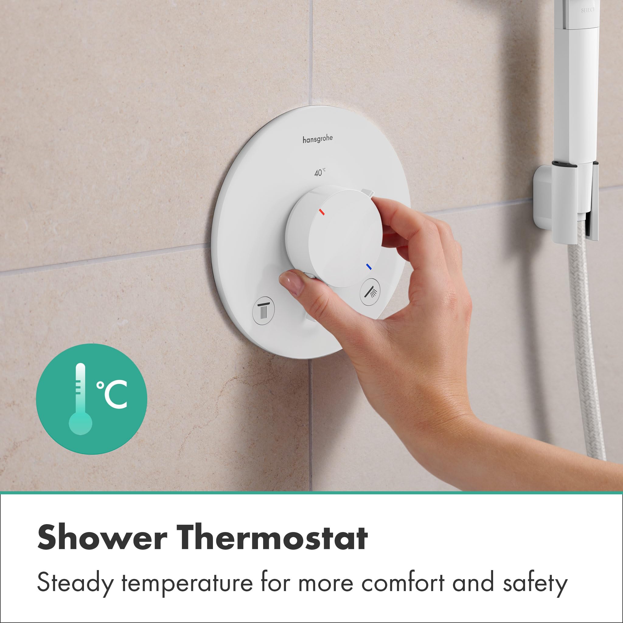 hansgrohe Ecostat Comfort S 33715700 termostat prysznicowy podtynkowy, armatura prysznicowa z blokadą bezpieczeństwa (SafetyStop) w temperaturze 40°C, termostat do prysznica, bateria mieszająca dla 2