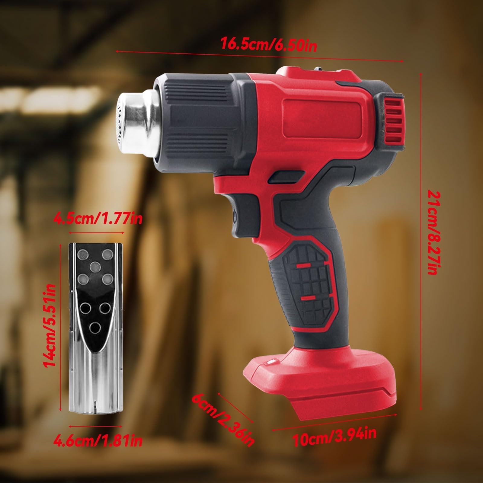 Akku-Heißluftpistole für Milwaukee 18 V Akku, schnurlose Heißluftpistole mit LCD-Display und 5 Düsen, 50 °C - 550 °C, variable Temperaturregelung zum Schrumpfen von PVC, Basteln (keine Batterie)