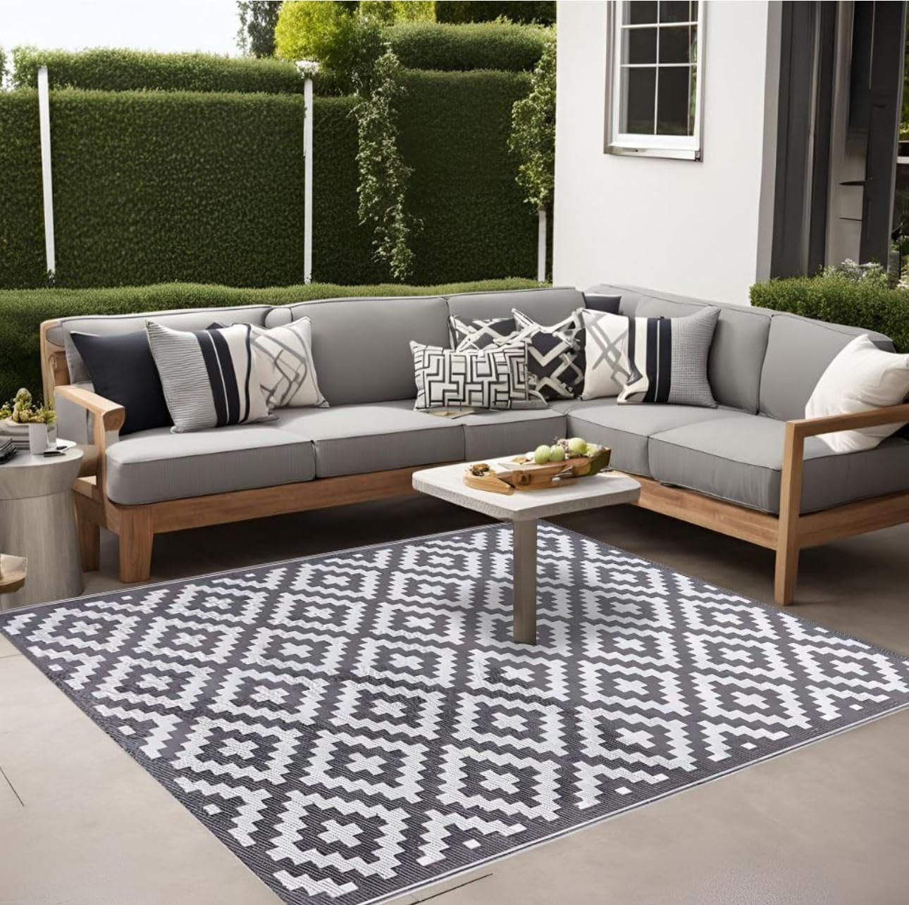 FAHD TRADERS Reversible Outdoor Garden Rug | Waterproof, UV-Resistant Plastic Straw Mat | Lightweight, Foldable Area Rug for Patio, Camping, Beach, Picnic, RV, Deck (Grey, 120x180)