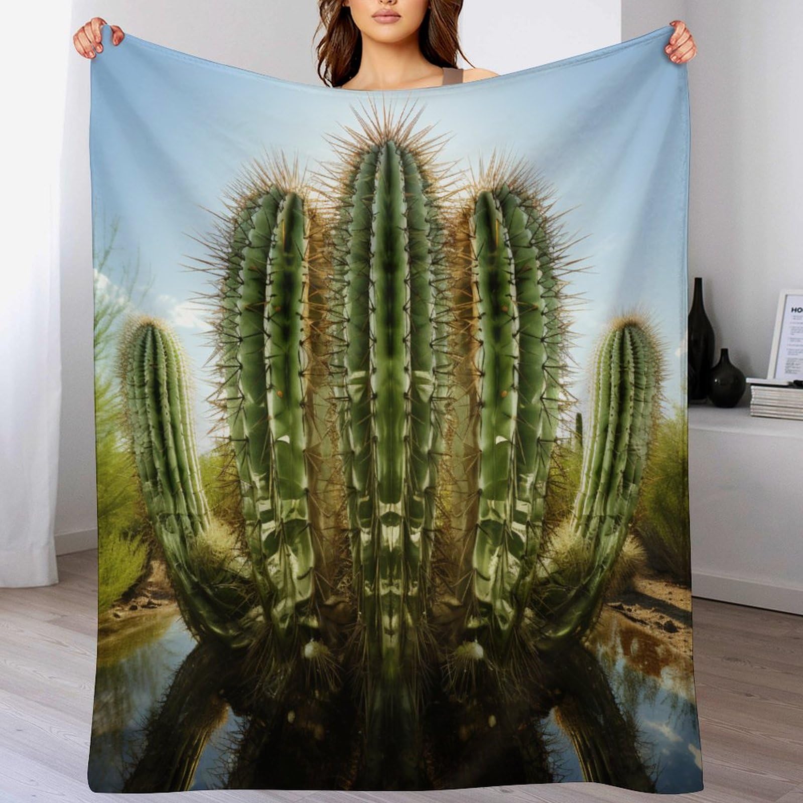 Plaid plaid cactus en flanelle de polyester 100x130cm pour canapé